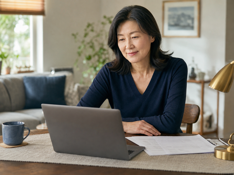 Homeowner reading an estimate review on a laptop at home