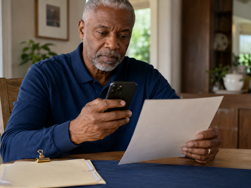 Homeowner photographing a printed contractor estimate with a phone